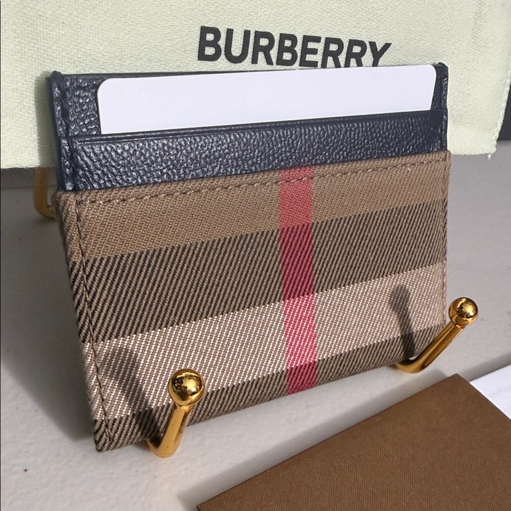 NEW $260 Burberry Beige and Red Check Card Holder nova check DARK NAVY BLUE - Picture 3 of 7